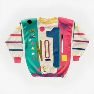 NWT Vintage NOS Joye + Fun Sweater Early 90s Multicolor Bright Oversized Small